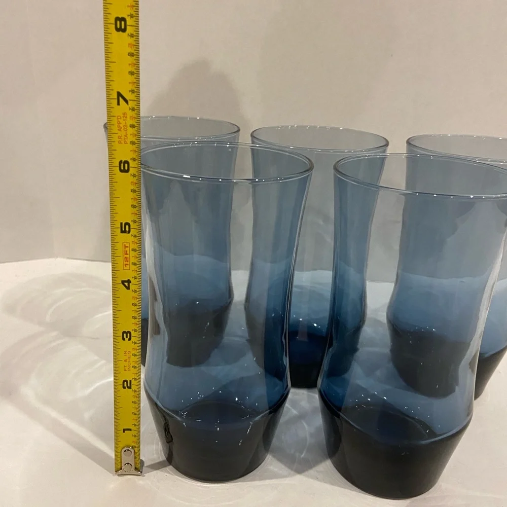 Set of 5 VTG Libbey Apollo Blue MCM Drinking Glasses